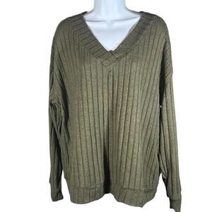 SHEIN Sweater Women's Sz XL Olive Green Ribbed Super Soft Lightweight Slouchy